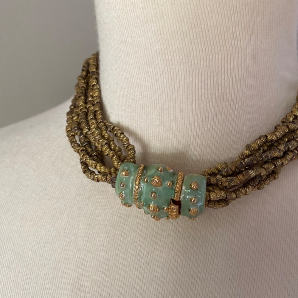 Kenneth Jay Lane Gold And Green Necklace - image 2